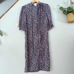 Vtg Floral Midi Dress 80s Dollcore Romantic Cottagecore Navy Pink 5 / 6 Barbie